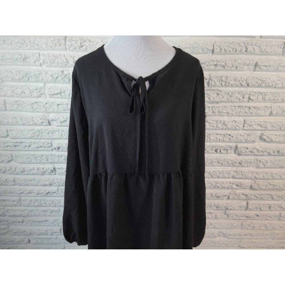 Cotton Bleu Womens Top 2X Plus Long Sleeve Black Keyhole Neck Sheer BLA200E - Picture 3 of 7
